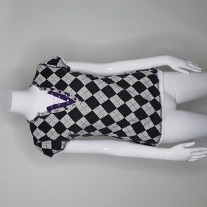 Anxiety Argyle Early 2000s Y2K Vintage Twilight Core T-Shirt Gray Purple Large